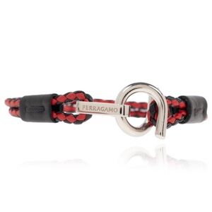 Salvatore Ferragamo Red and Black Braided Leather Bracelet red & black brand new